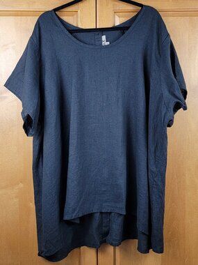 Flax Women's Black Linen Short Sleeve Button Back Shirt - Size 24-26